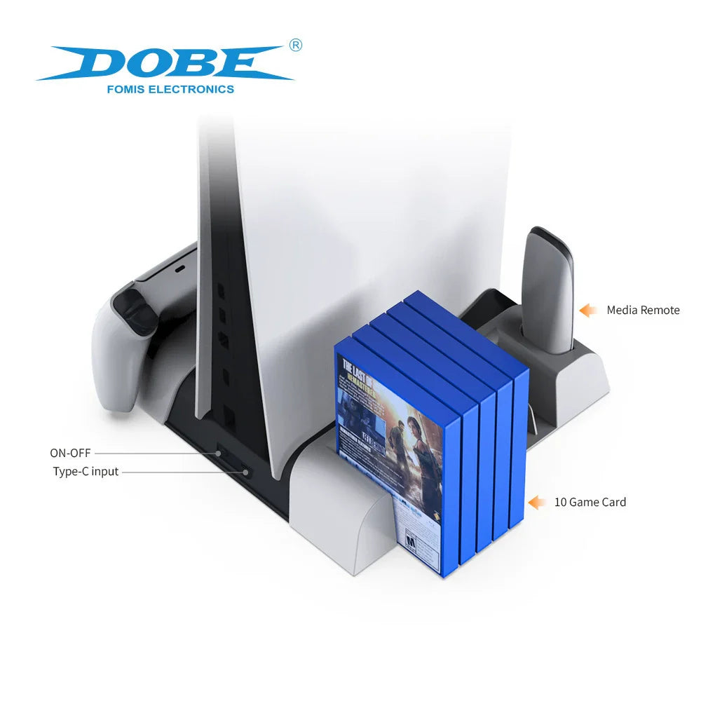 Soporte de refrigeración para consola PS5_Cargador de doble mando_Estante de almacenamiento de discos multifuncional para la base de la consola