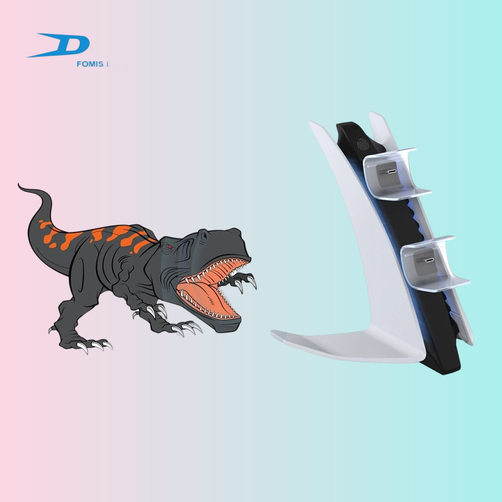 Cargador doble para controles PS5 (estilo avión) – Base de carga para controles inalámbricos PS5 con luz azul TP5-0557