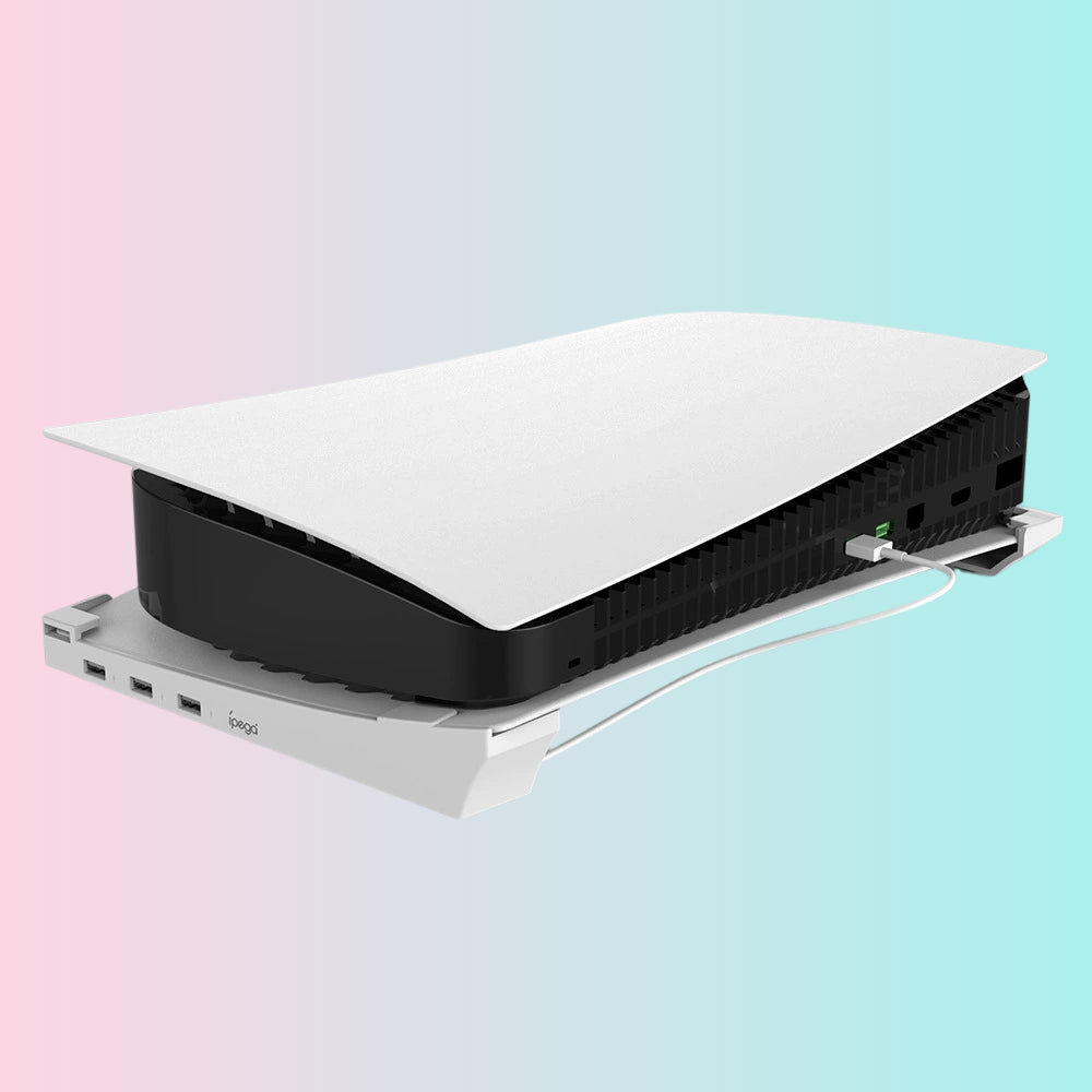 Soporte de almacenamiento horizontal para PS5 Disc Edition; Soporte portátil para PS5 Digital Edition con 4 puertos USB-PG-P5032
