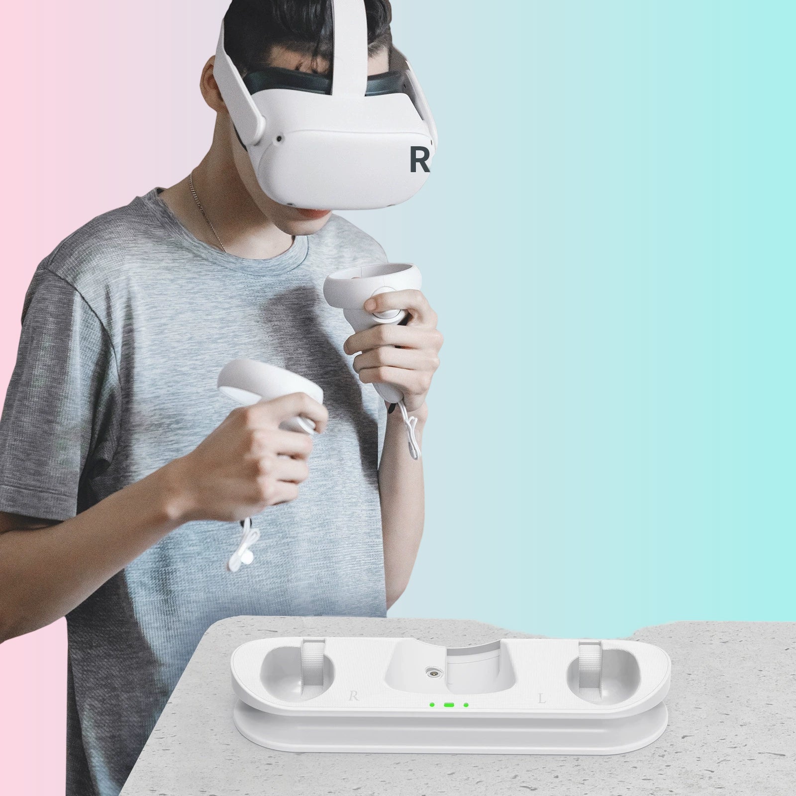 Base de carga magnética para mandos de gafas de RV Oculus Quest 2 con kit de batería_JYS-OC006