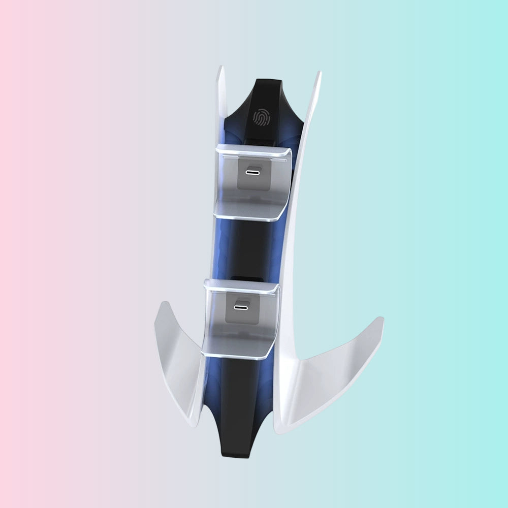 Cargador doble para controles PS5 (estilo avión) – Base de carga para controles inalámbricos PS5 con luz azul TP5-0557