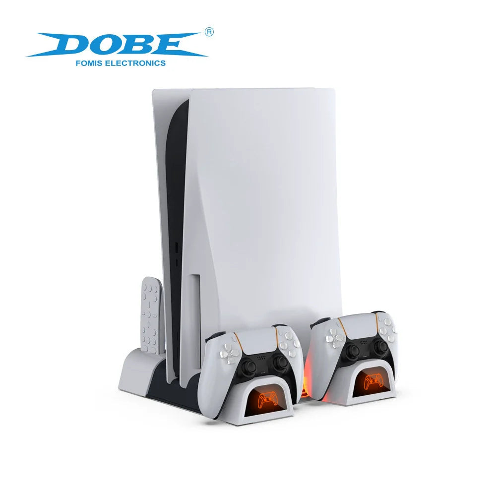 Soporte de refrigeración para consola PS5_Cargador de doble mando_Estante de almacenamiento de discos multifuncional para la base de la consola