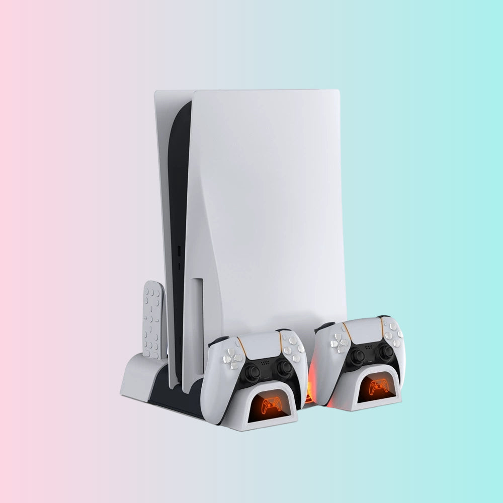 Soporte de refrigeración para consola PS5_Cargador de doble mando_Estante de almacenamiento de discos multifuncional para la base de la consola