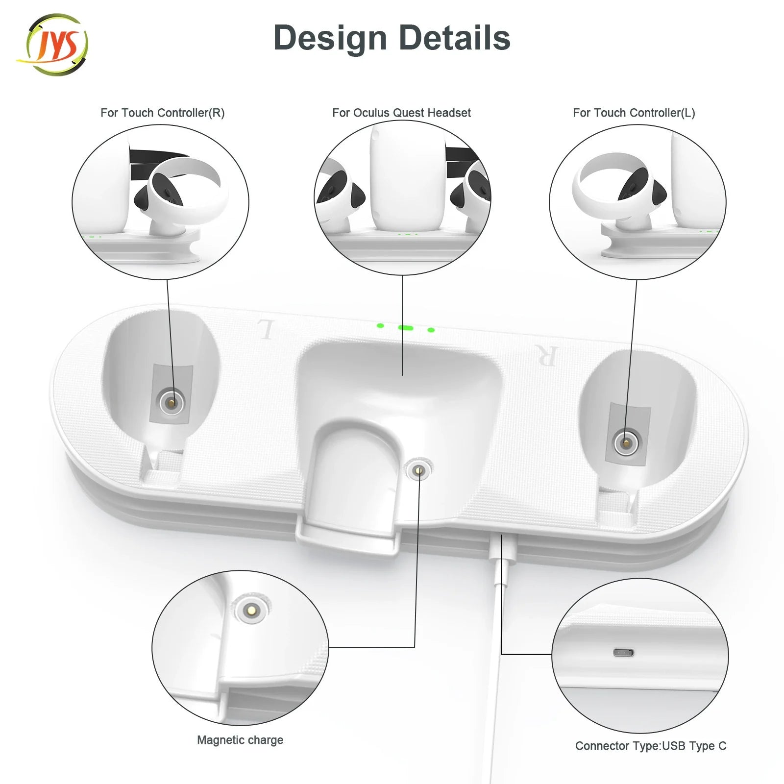 Base de carga magnética para mandos de gafas de RV Oculus Quest 2 con kit de batería_JYS-OC006