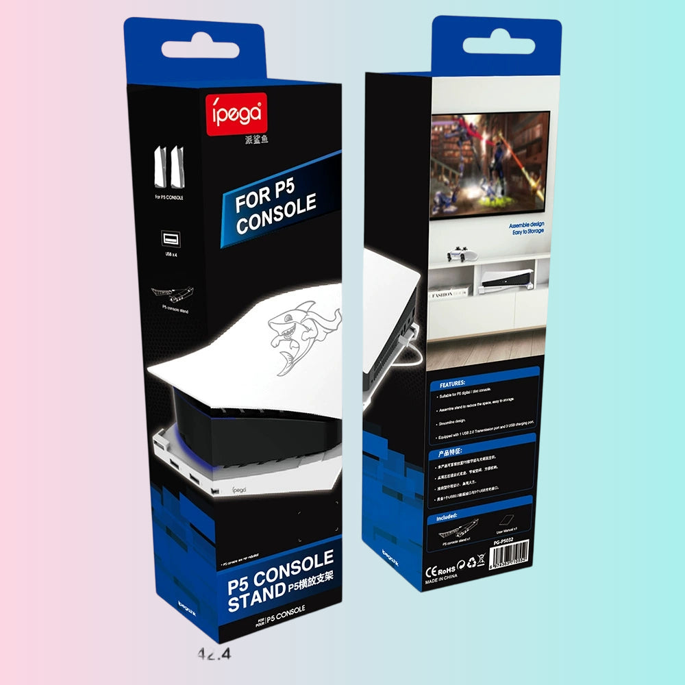 Soporte de almacenamiento horizontal para PS5 Disc Edition; Soporte portátil para PS5 Digital Edition con 4 puertos USB-PG-P5032