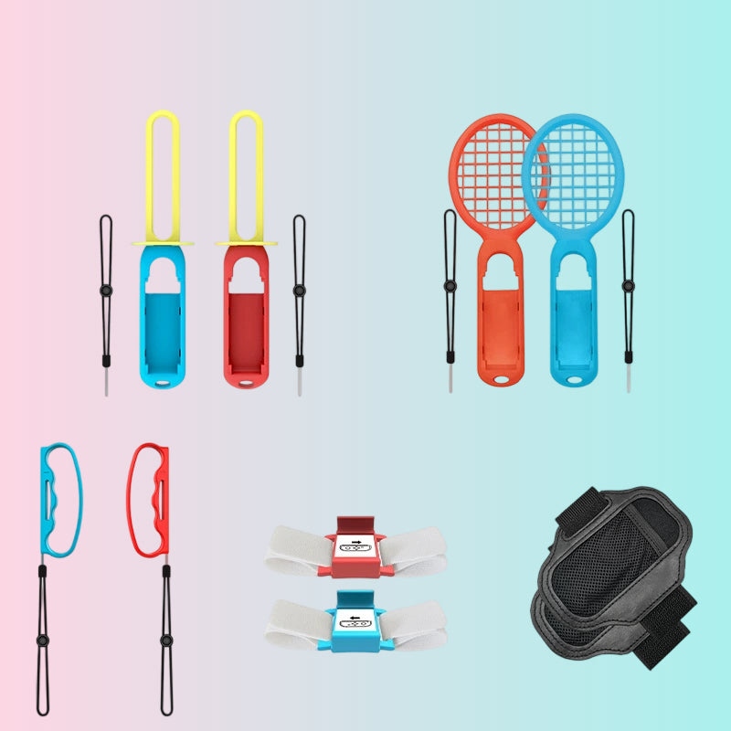 Paquete de control de movimiento para Switch Sports: control 10 en 1, correas para la muñeca, sable de luz y raqueta de tenis – HBS-477