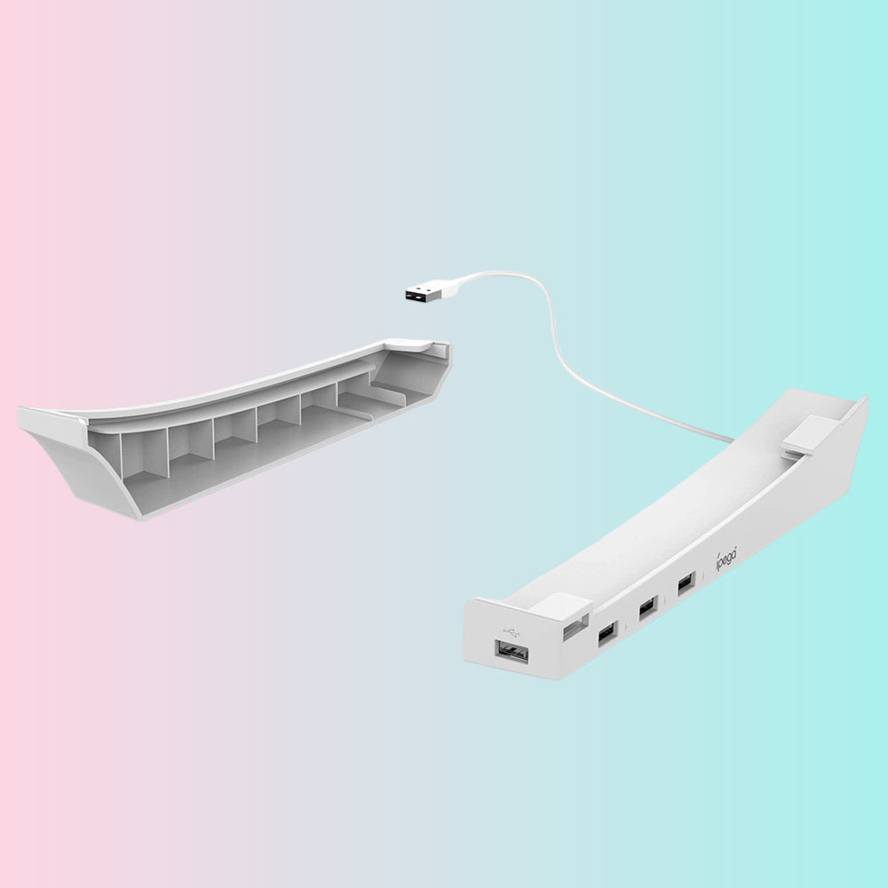 Soporte de almacenamiento horizontal para PS5 Disc Edition; Soporte portátil para PS5 Digital Edition con 4 puertos USB-PG-P5032