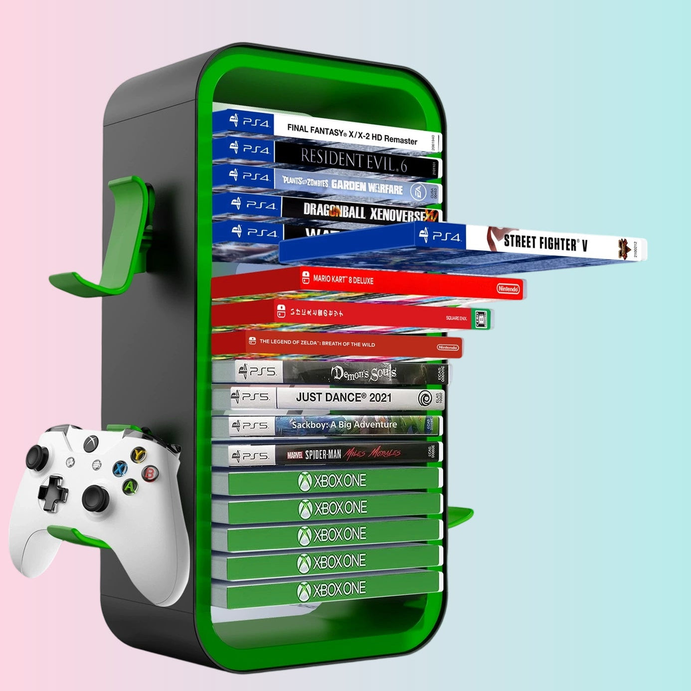 Soporte multifuncional para discos de juego de PS5 y Xbox / Estante de almacenamiento compacto para discos de juego (no incluye cargador dual) - KP06